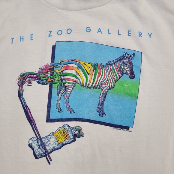 Vintage 1983 Zoo Gallery Zebra Art Shirt Medium 20x27 White - Picture 11 of 16